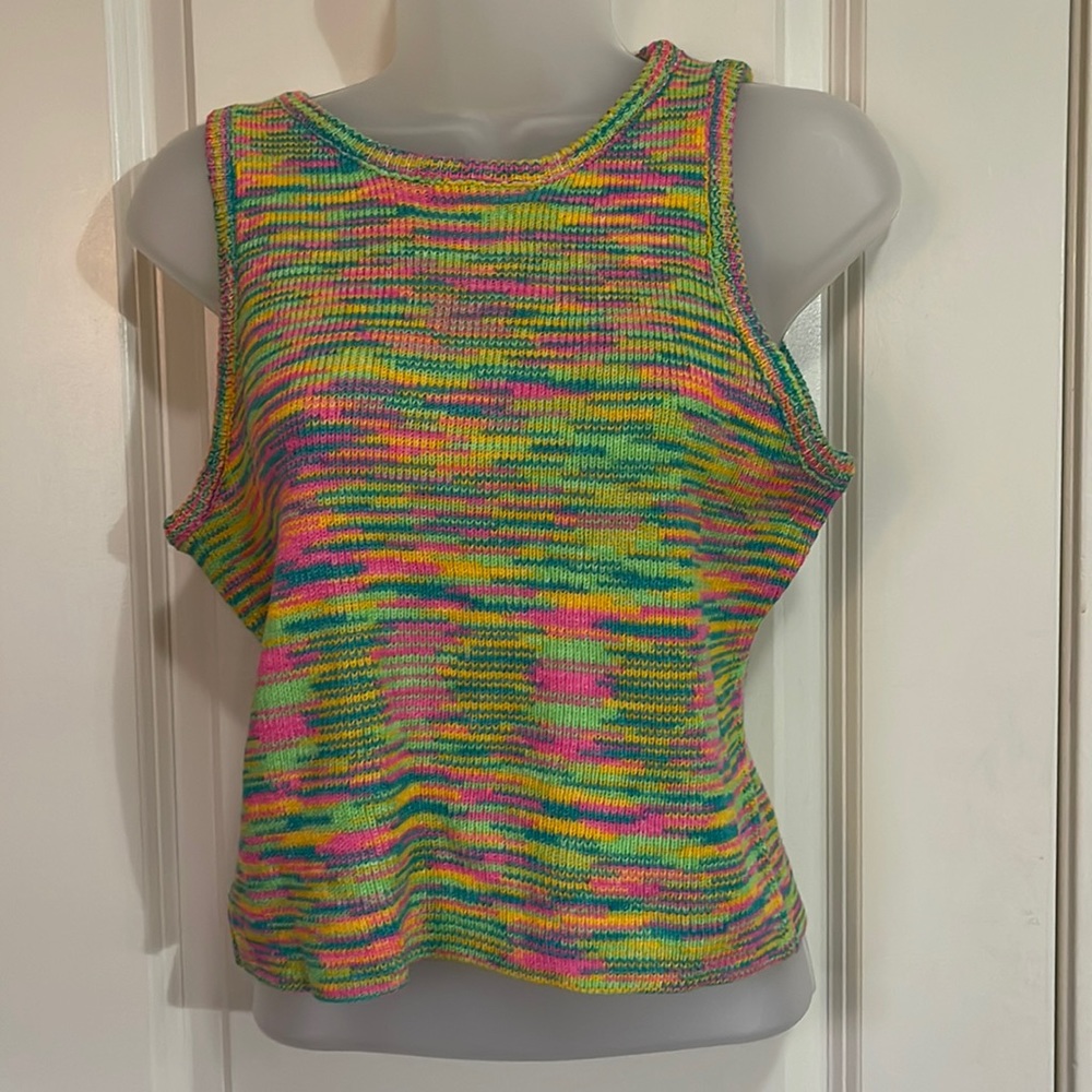 Pink green and teal knit crop top size L